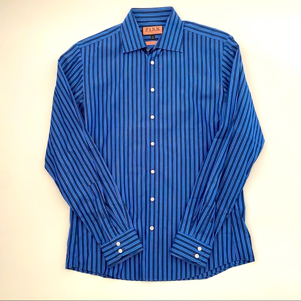 LIKE NEW Thomas Pink Dress Shirt - Blue Stripe